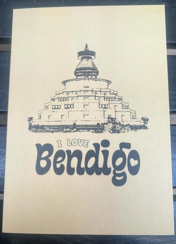 I LOVE BENDIGO Great Stupa Greeting Card lemon