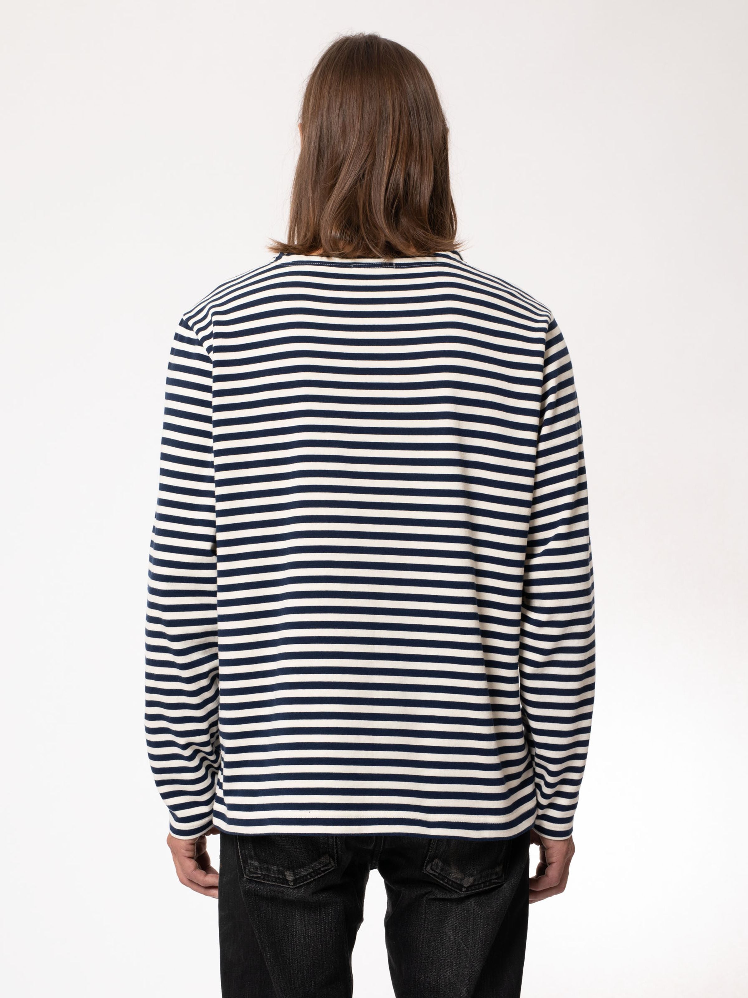 NUDIE JEANS Charles Stripe LS T-Shirt offwhite/blue