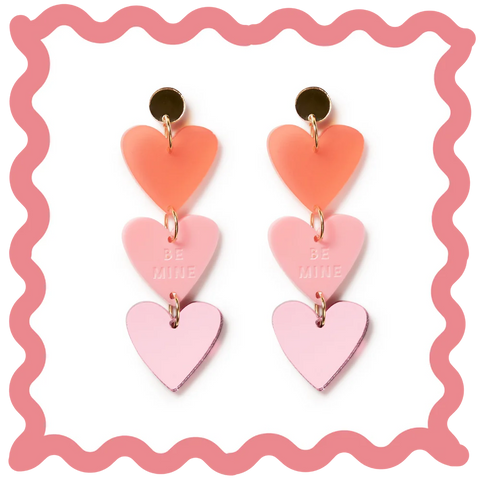 EMELDO DESIGN Be Mine Heart Dangles pinks red