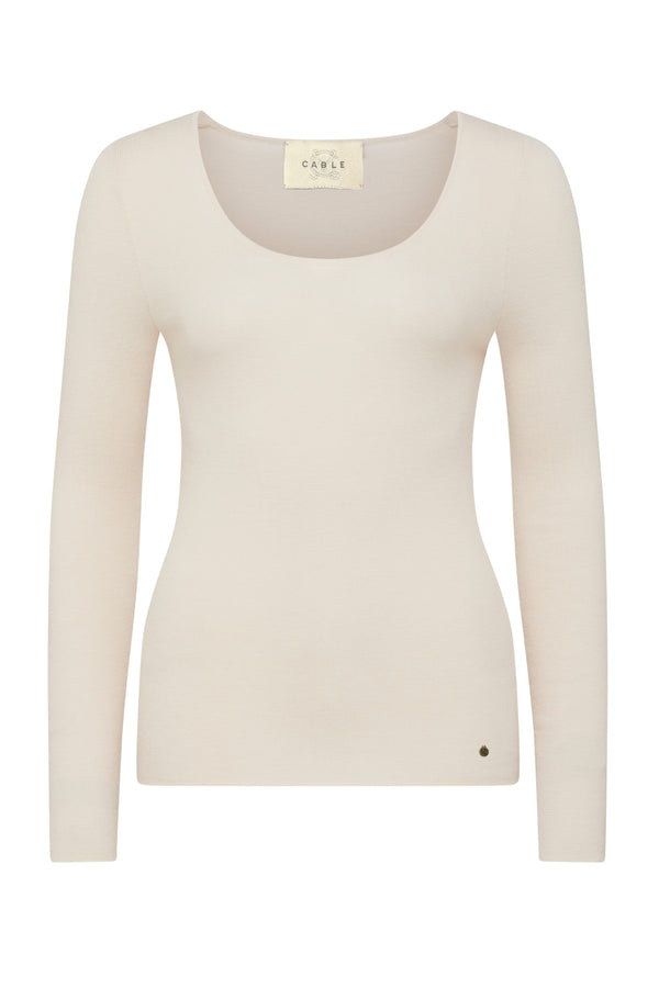 CABLE HERITAGE 365 Superfine Merino Scoop Top ecru