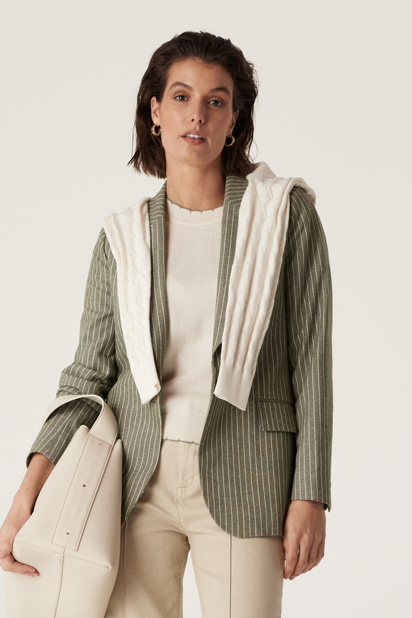 CABLE MELBOURNE Mosman Pinstripe Blazer sage green