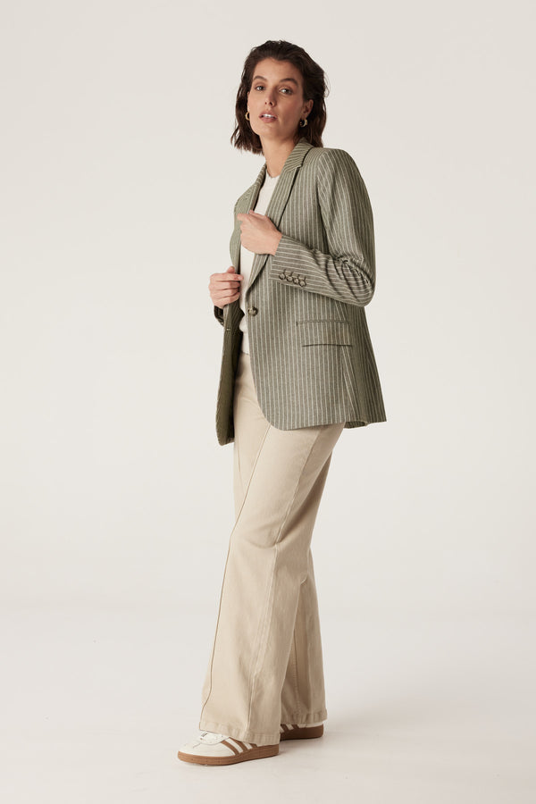 CABLE MELBOURNE Mosman Pinstripe Blazer sage green