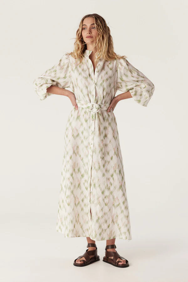 CABLE MELBOUNRE Adeline Linen Dress ikat print