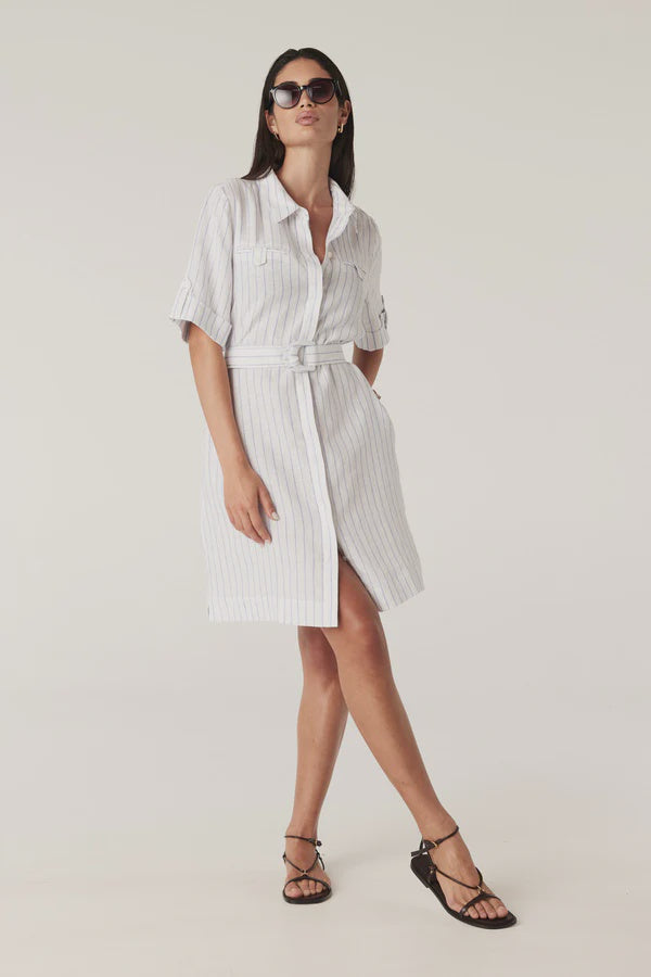 CABLE MELBOURNE Sail Linen Dress blue pinstripe