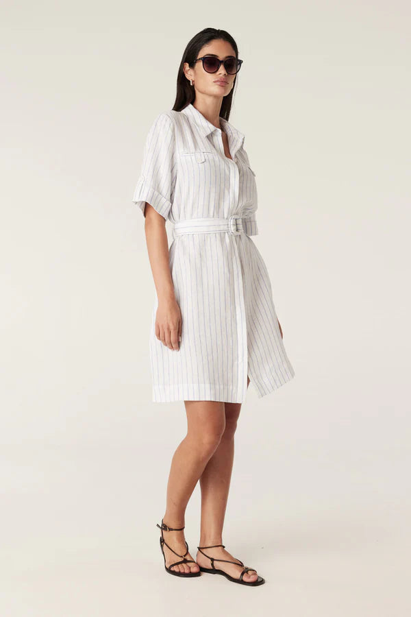 CABLE MELBOURNE Sail Linen Dress blue pinstripe