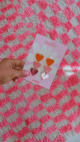 EMELDO DESIGN Be Mine Heart Dangles pinks red