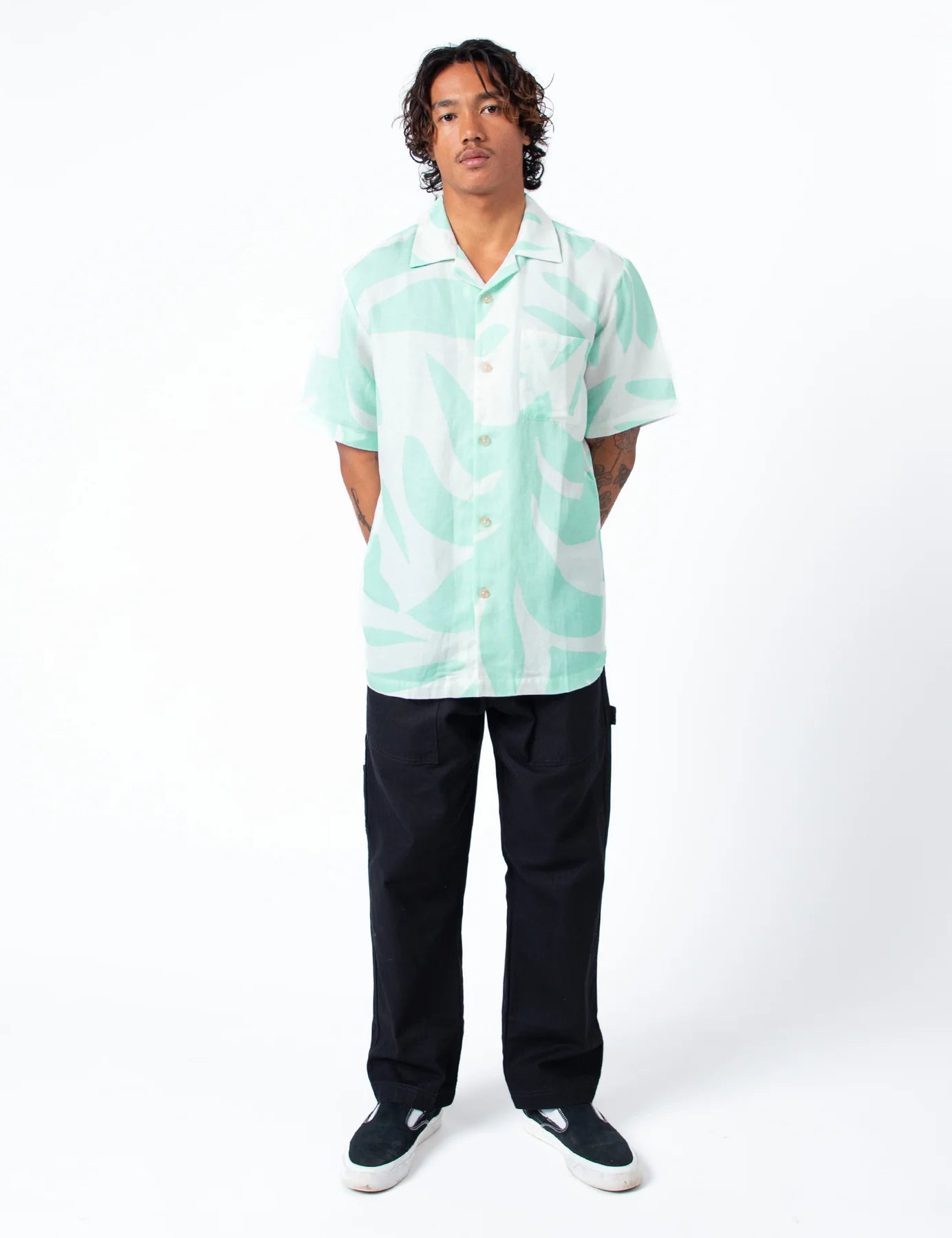 MR SIMPLE HOLIDAY Palm Cuban SS Shirt LT blue