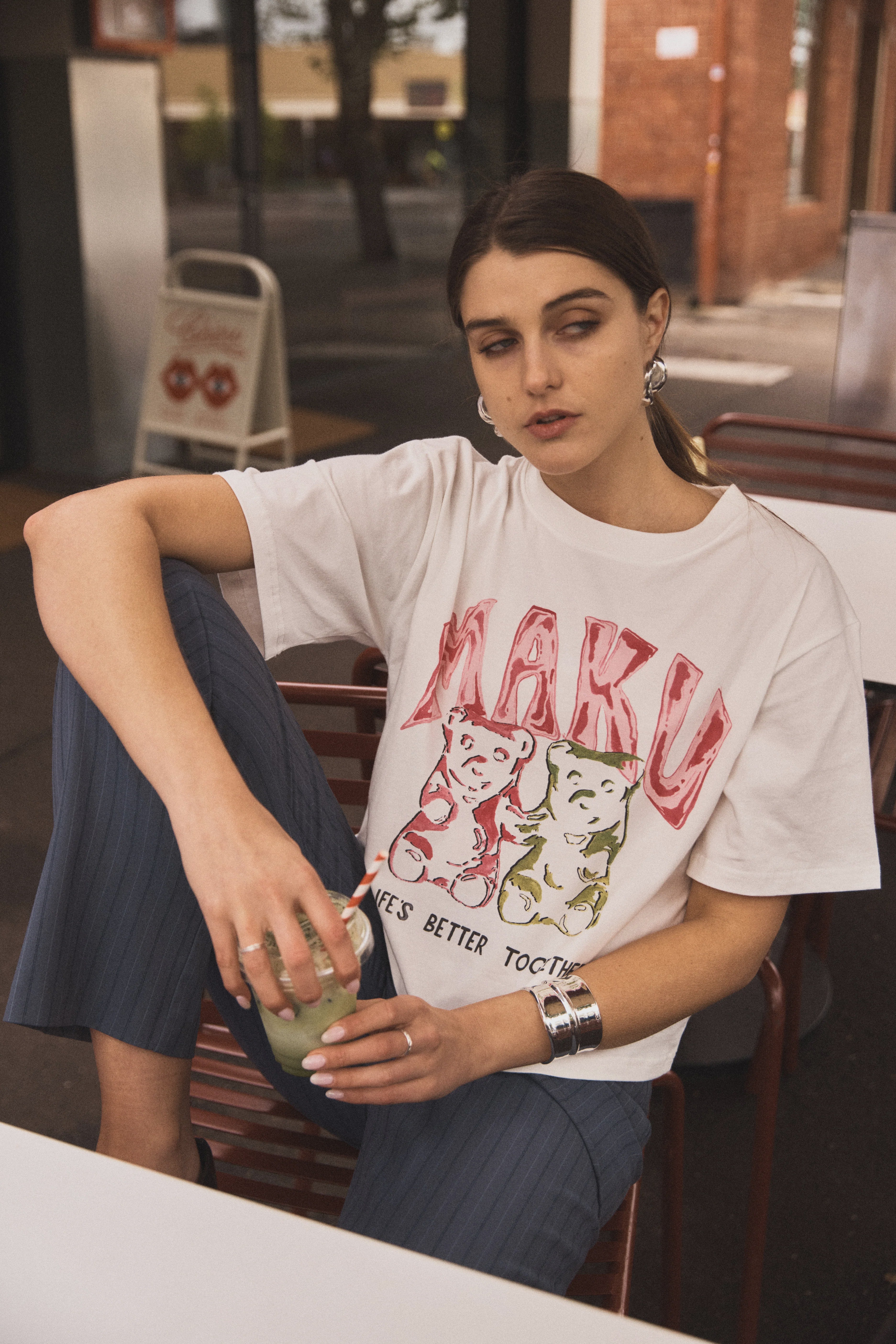 MAKU Lover Bears Boxy Crop Tee white