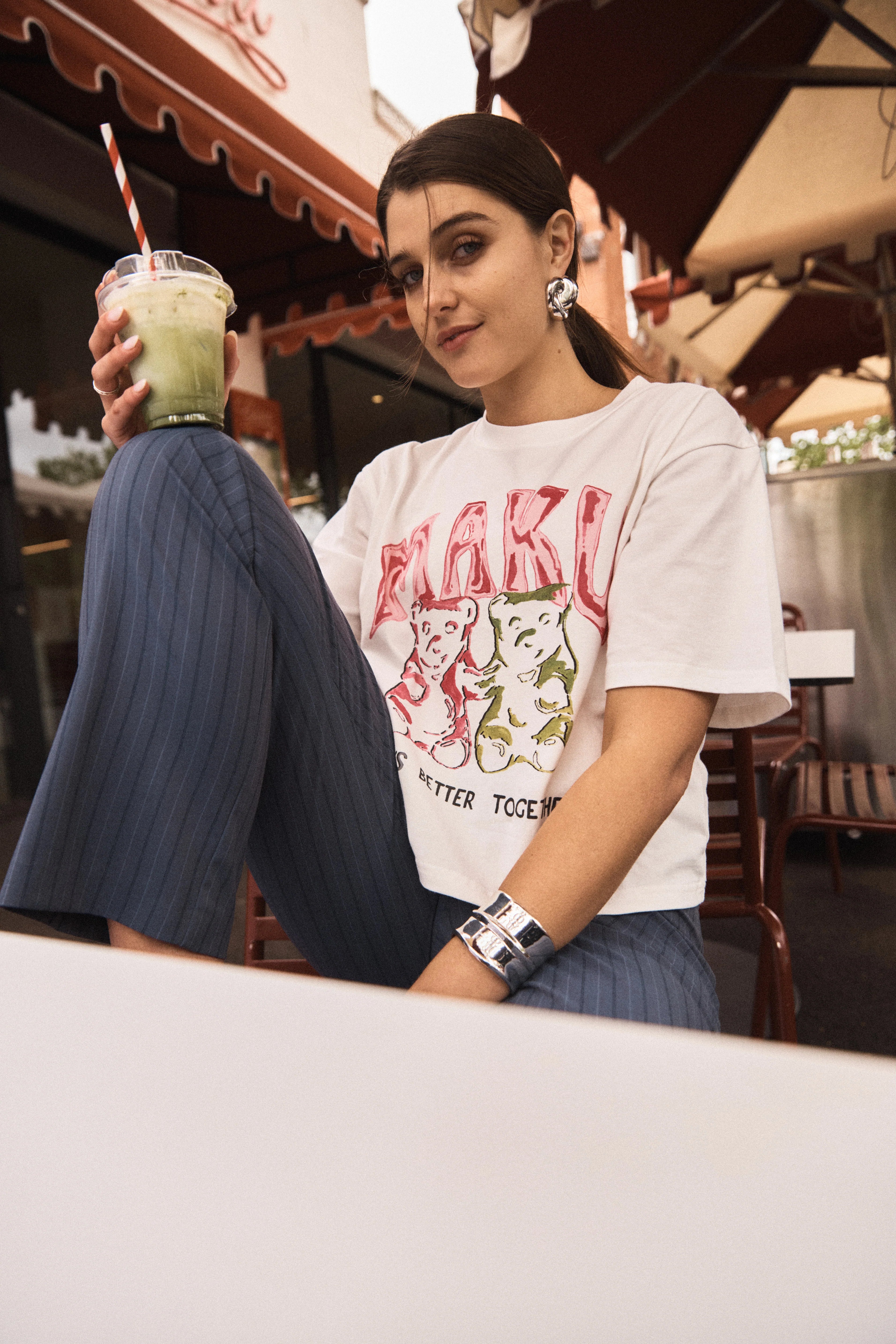 MAKU Lover Bears Boxy Crop Tee white