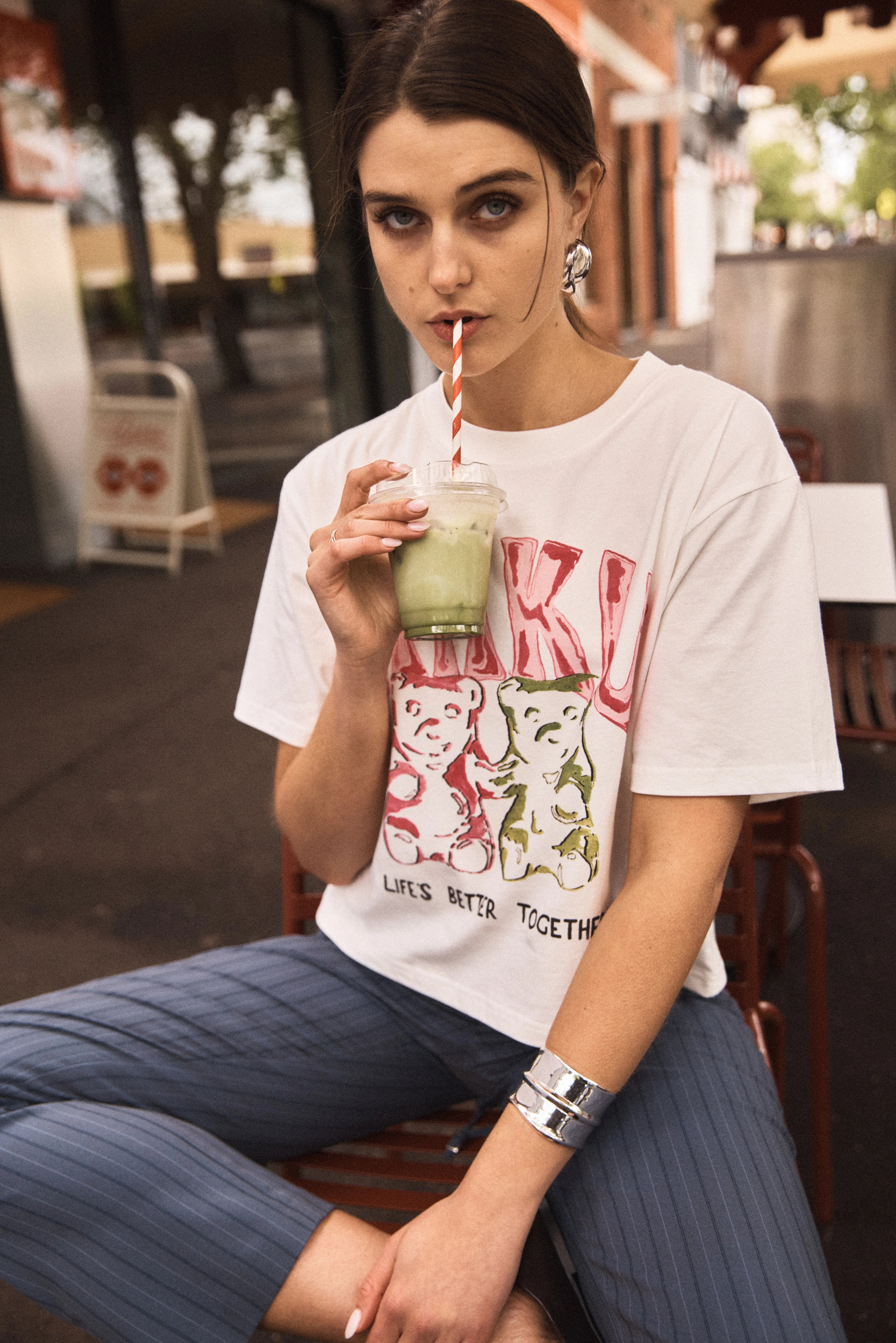 MAKU Lover Bears Boxy Crop Tee white