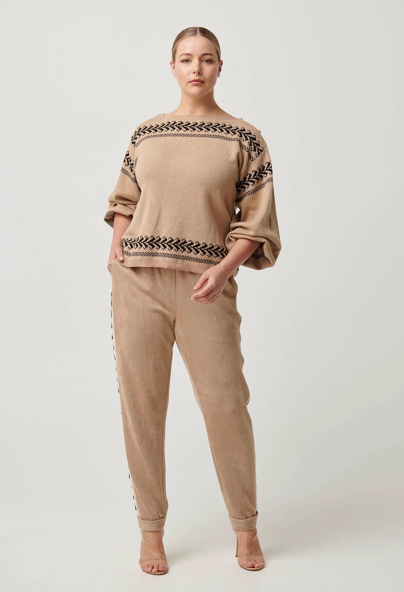 ONCE WAS Odessa Merino Blend Knit Top wheat