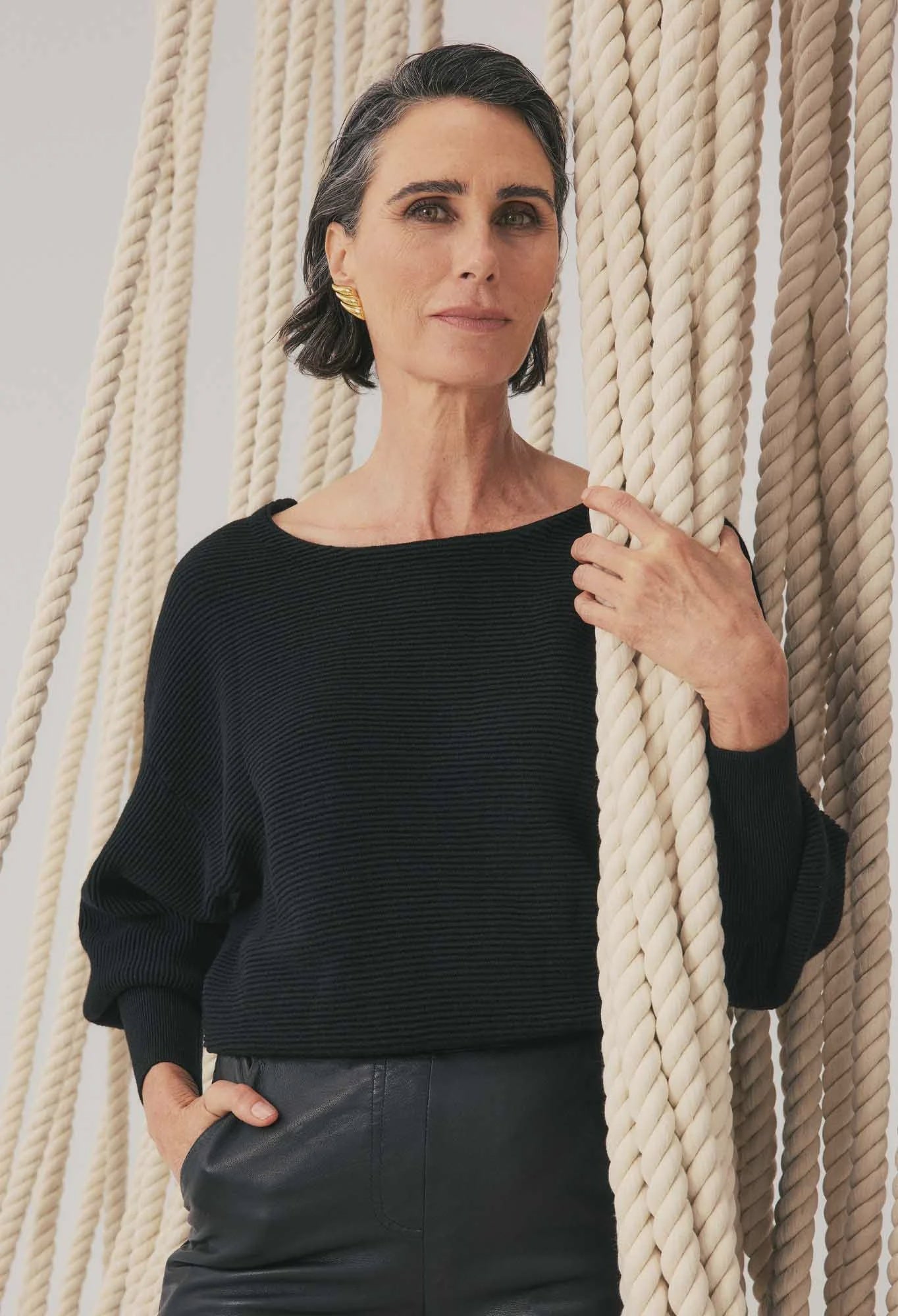 ONCE WAS Clarissa Merino Wool Blend Reversible Knit Top black