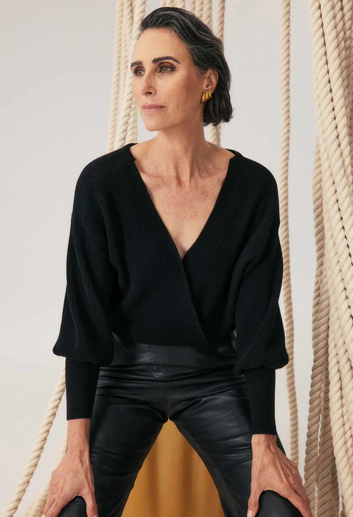 ONCE WAS Clarissa Merino Wool Blend Reversible Knit Top black