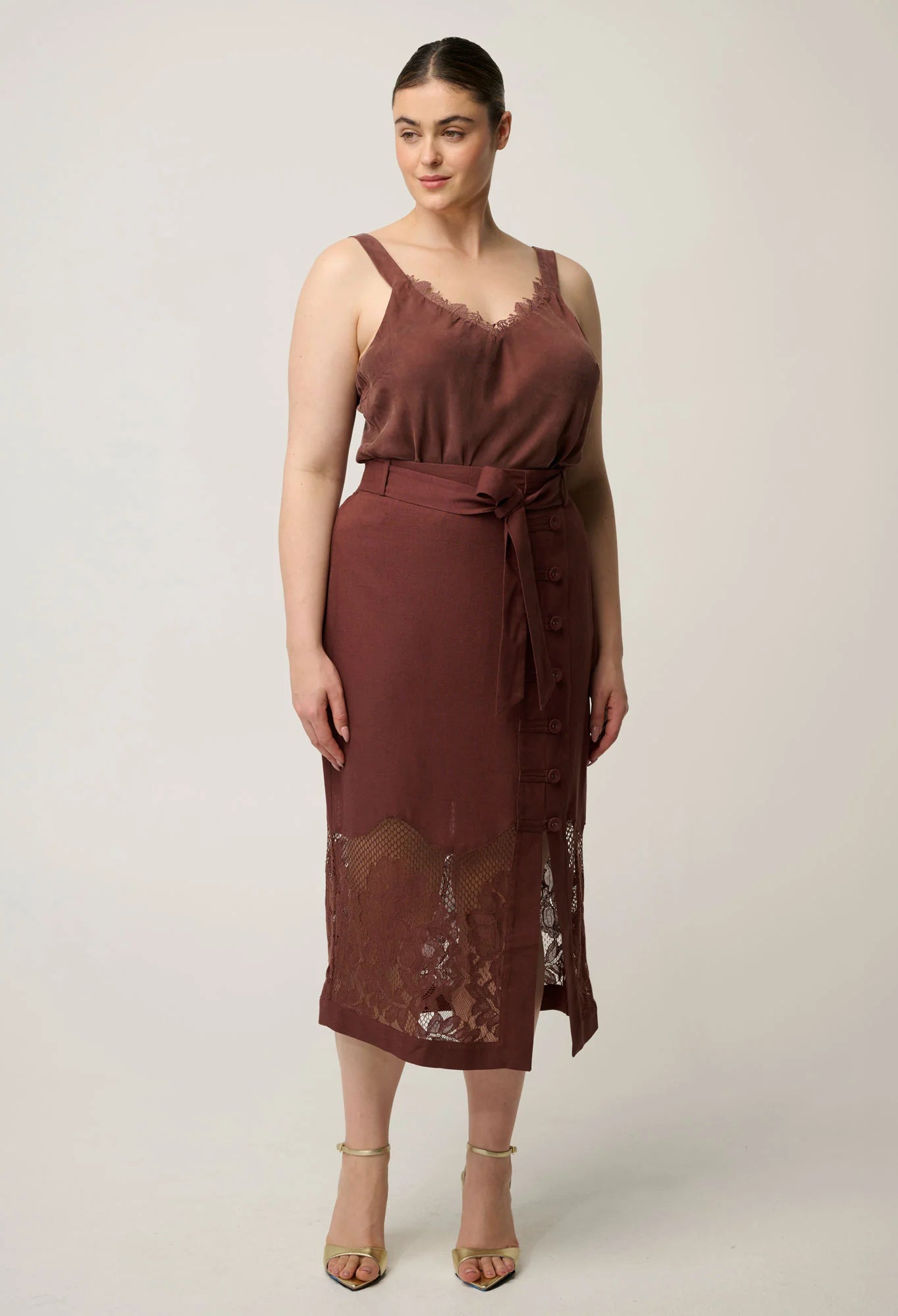ONCE WAS Julien Cupro Blend Cami rosewood