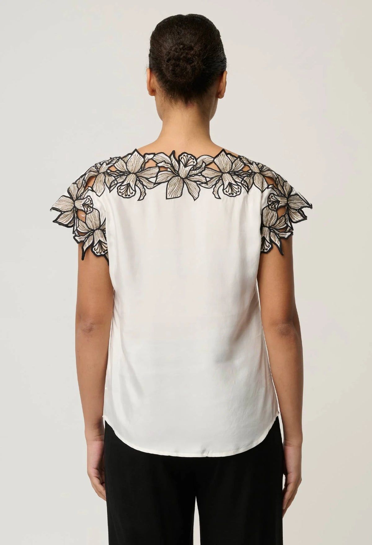 ONCE WAS Eleanor Cupro Blend Embroidery Detail Top ivory