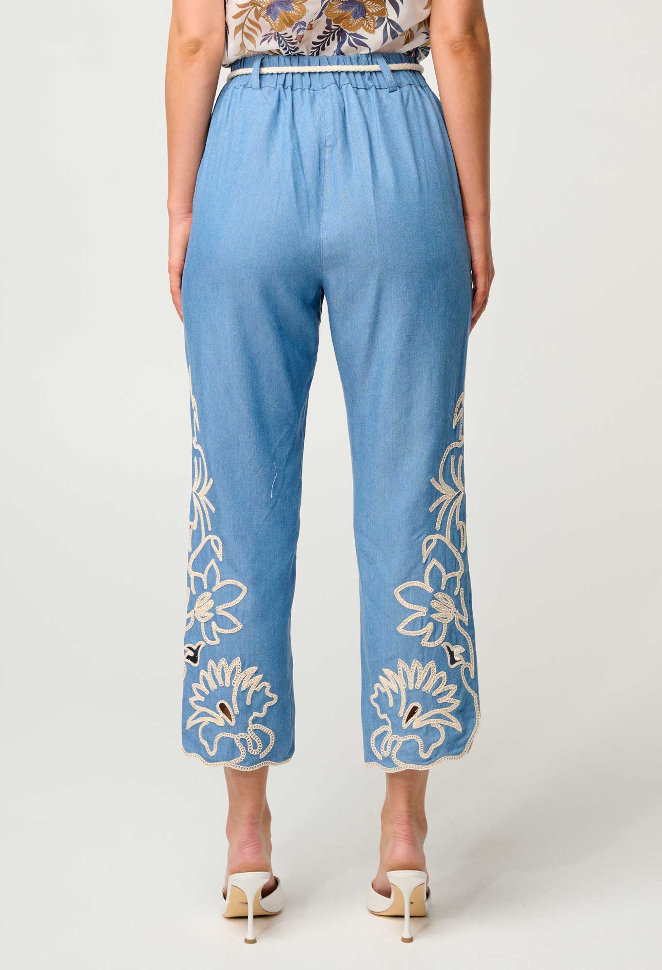 ONCE WAS Helm Tencel Embroidered Straight Leg Pant sky