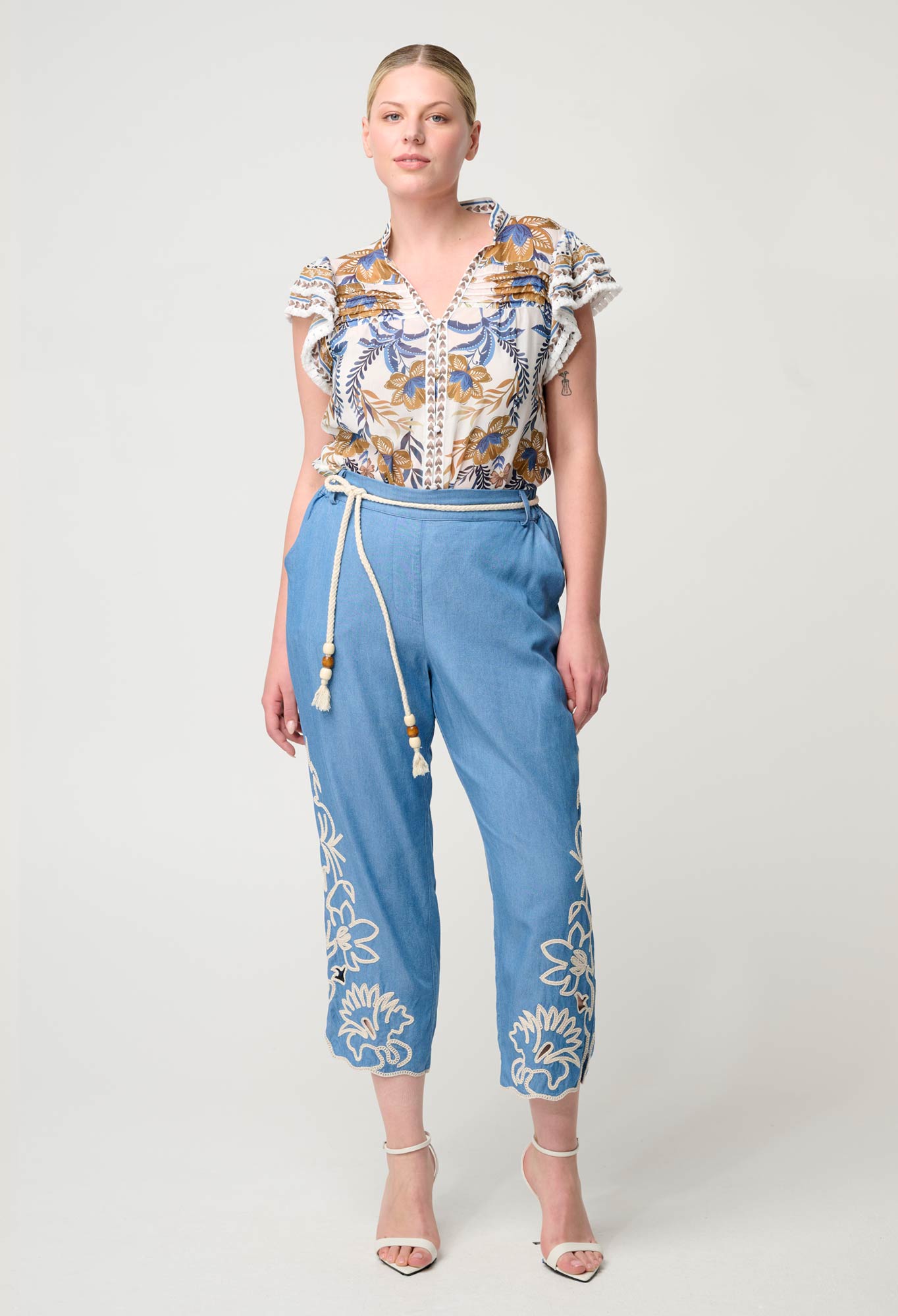 ONCE WAS Helm Tencel Embroidered Straight Leg Pant sky