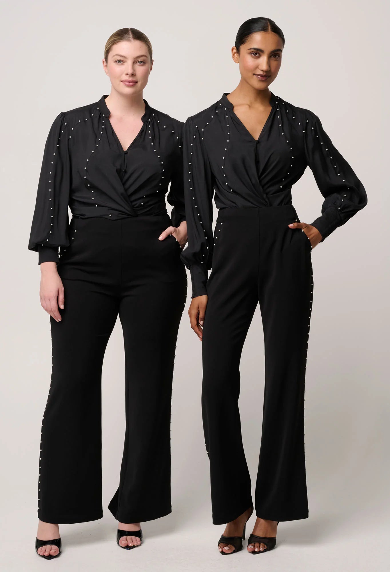 ONCE WAS Marcela Pearl Embellished Stretch Pant black