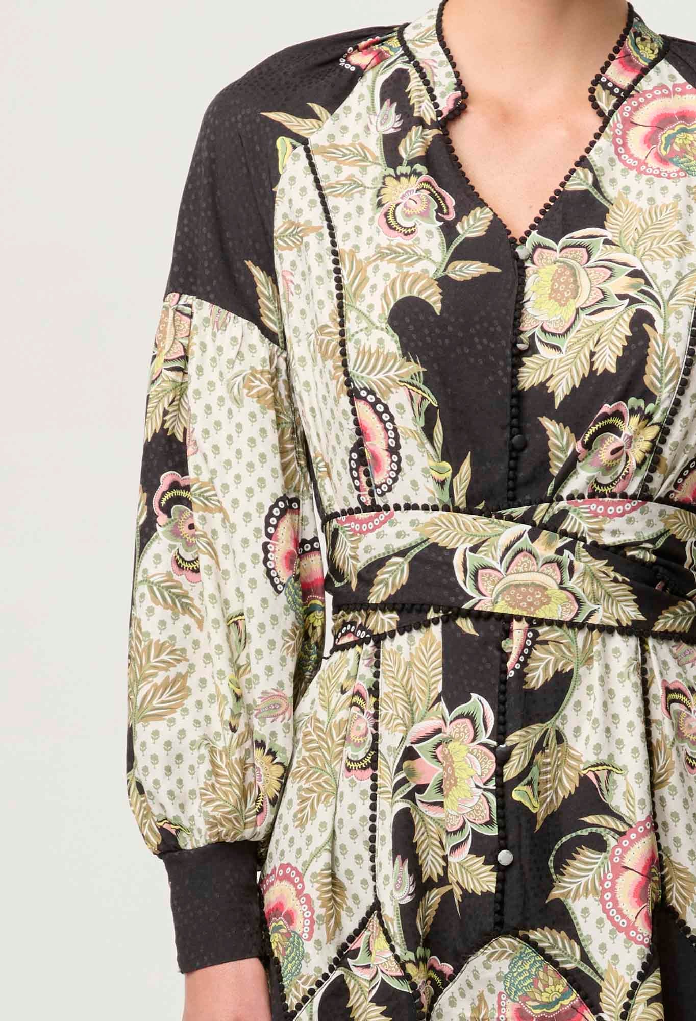 ONCE WAS Emersyn Linen Viscose Dress mariposa nero