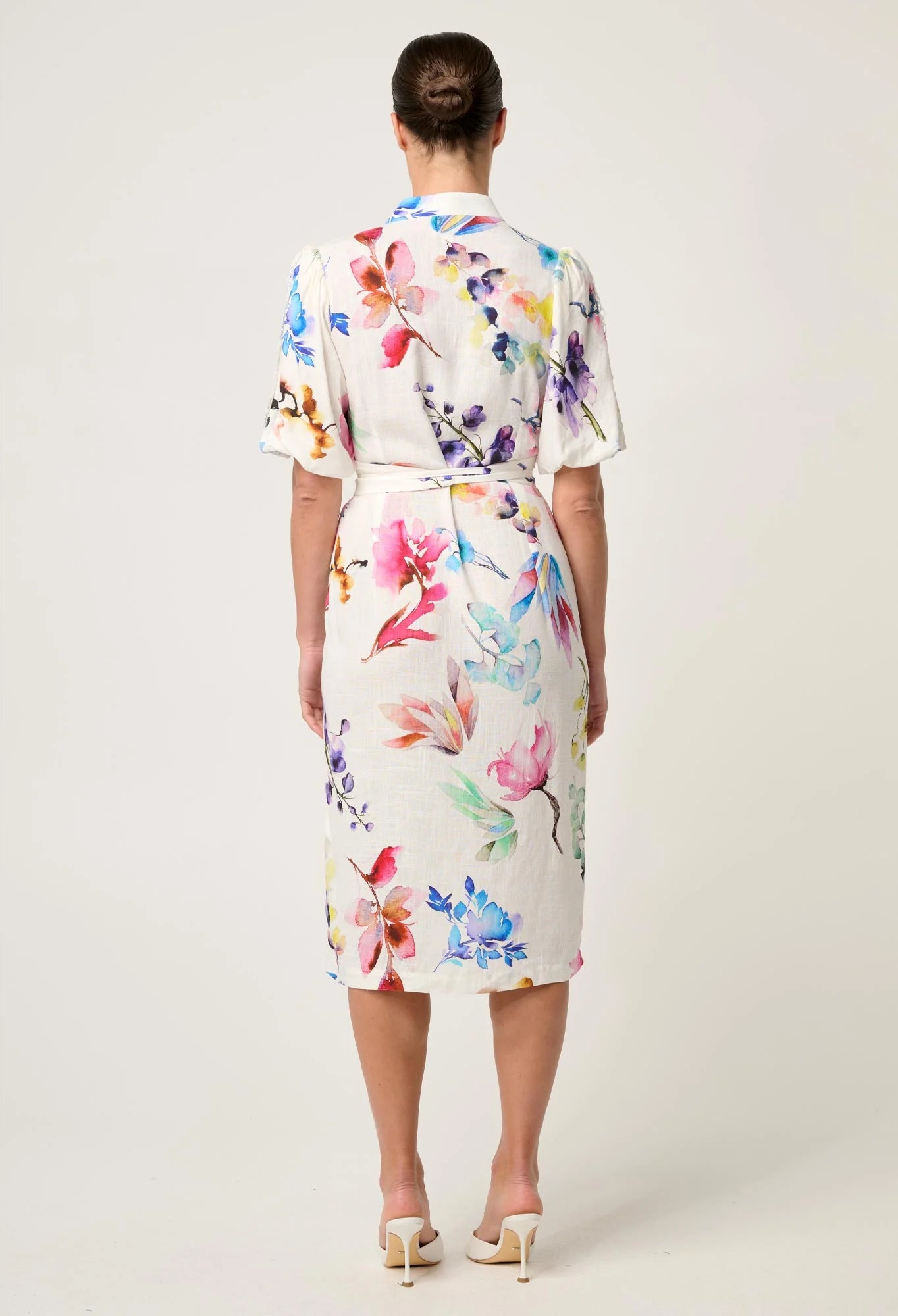 ONCE WAS Gaia Lace Spliced Linen Viscose Dress plume blossom