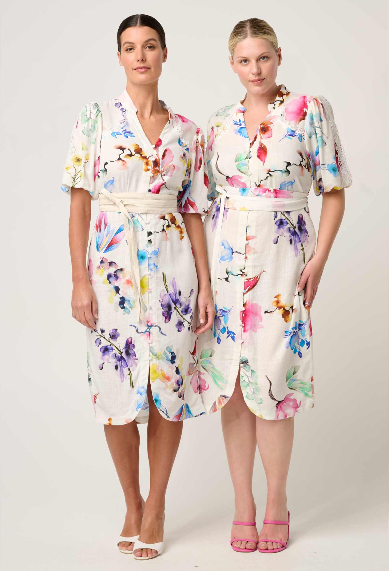 ONCE WAS Gaia Lace Spliced Linen Viscose Dress plume blossom