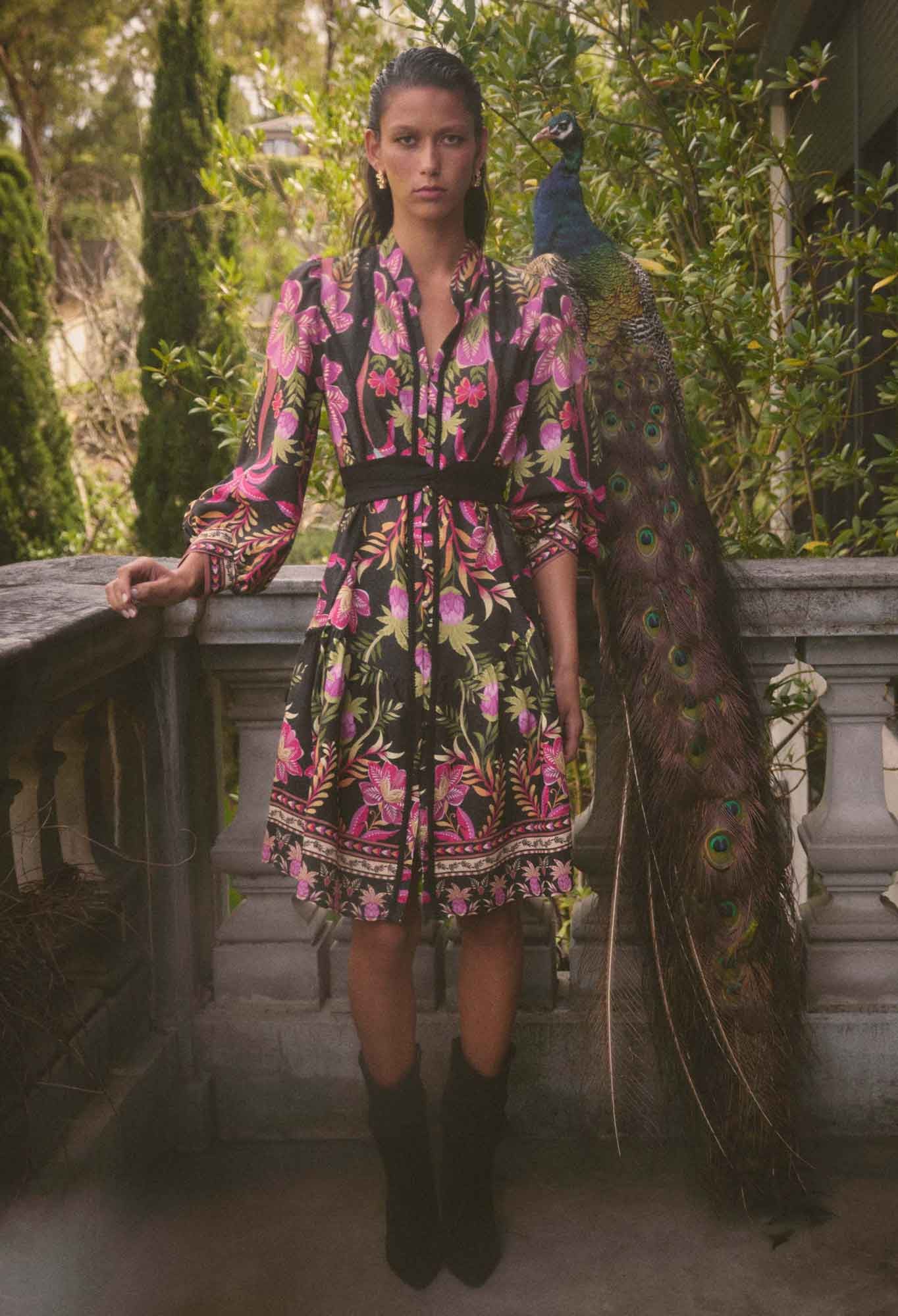 ONCE WAS Aurelia Viscose Lace Dress in anthos lotos