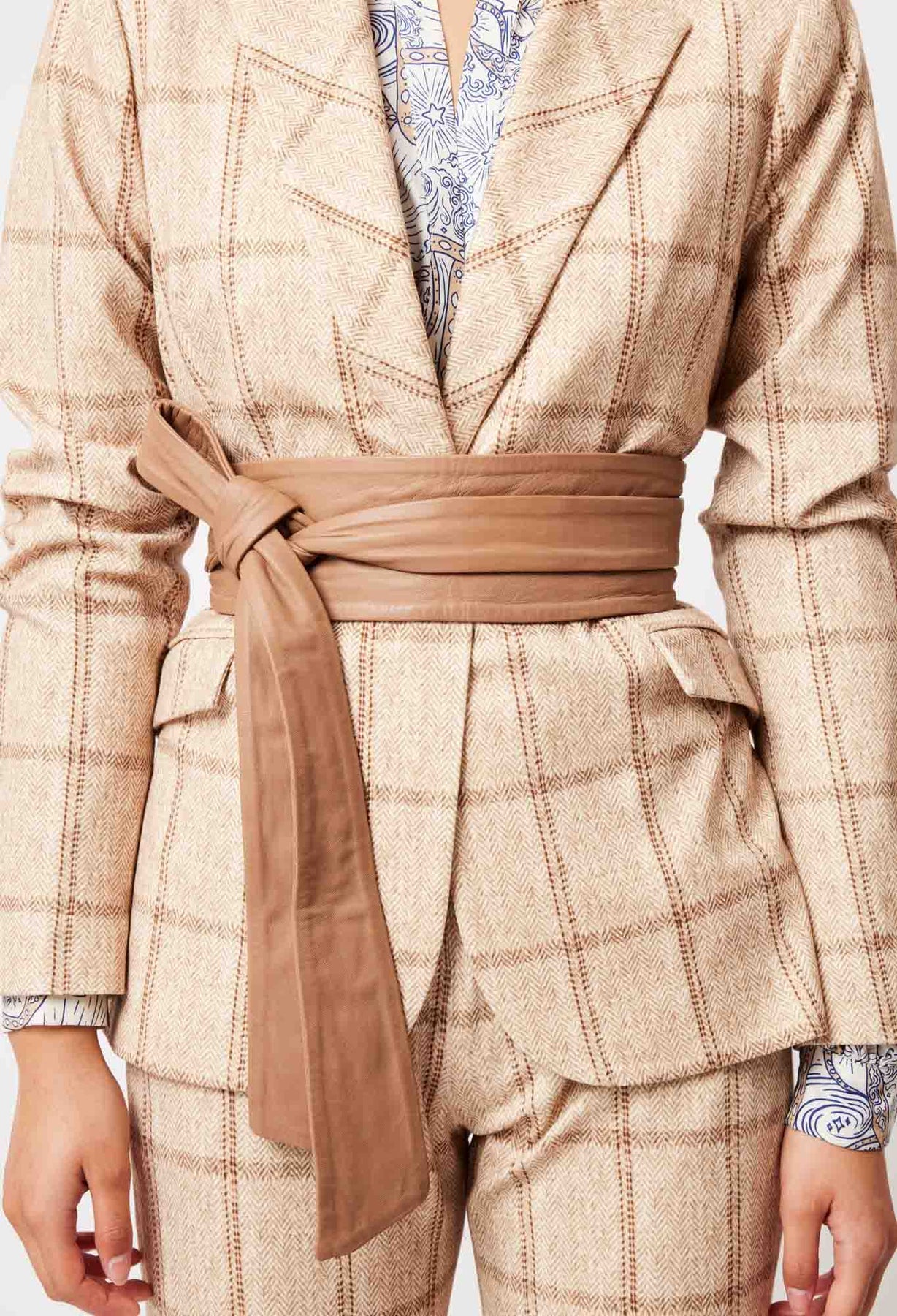 ONCE WAS Venus Ponte Blazer oatmeal check