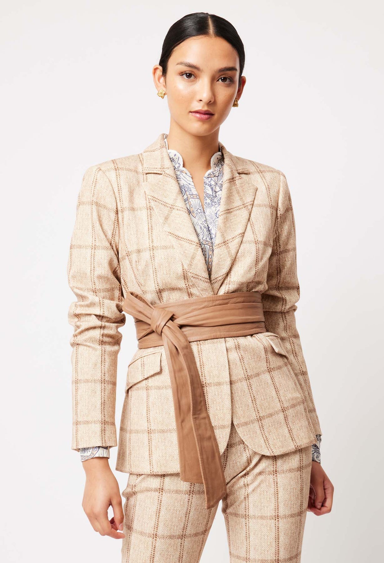 ONCE WAS Venus Ponte Blazer oatmeal check