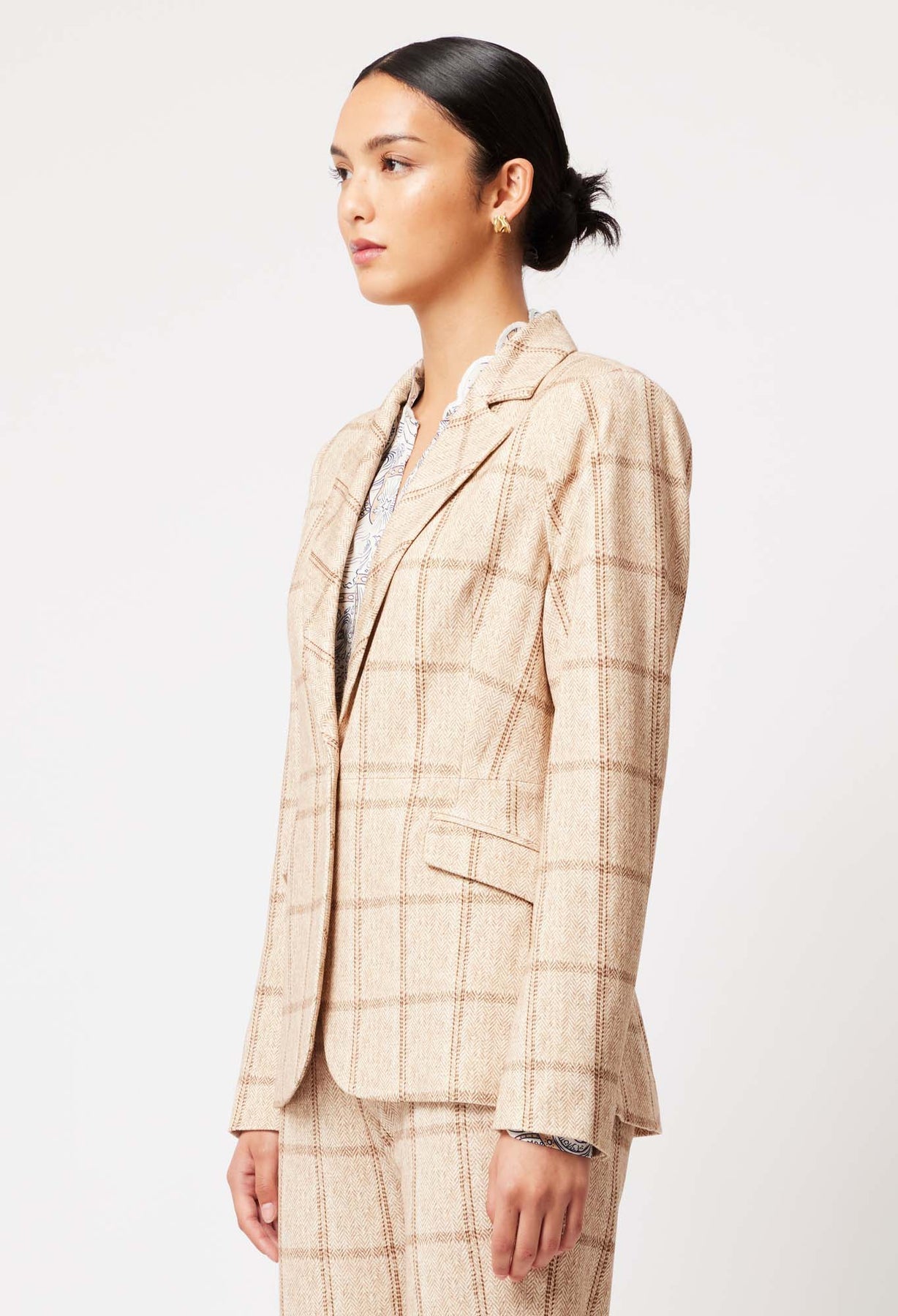 ONCE WAS Venus Ponte Blazer oatmeal check