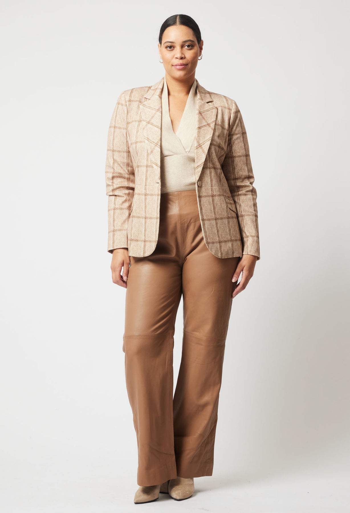ONCE WAS Venus Ponte Blazer oatmeal check