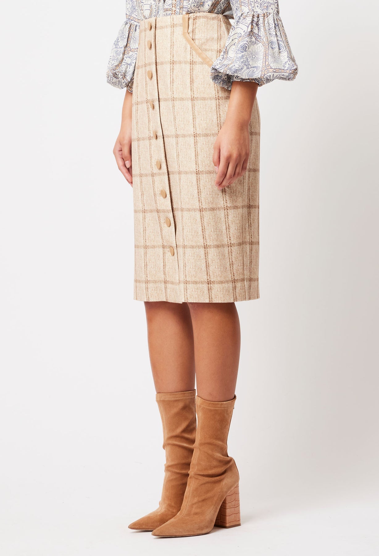 ONCE WAS Eddie Ponte Skirt oatmeal check