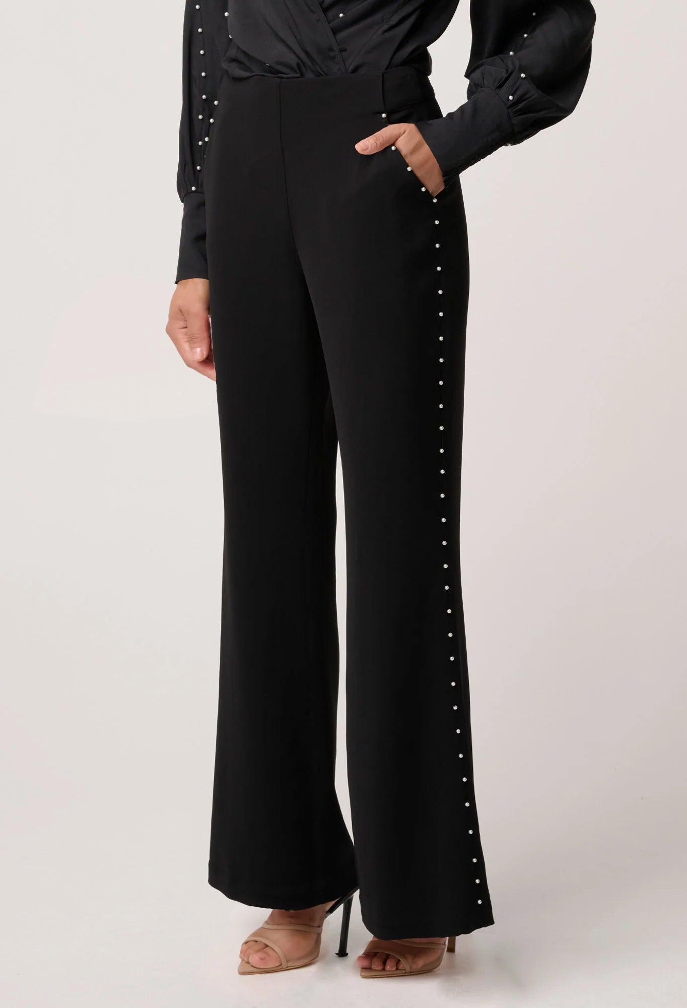 ONCE WAS PETITE Marcela Pearl Embellished Stretch Pant black