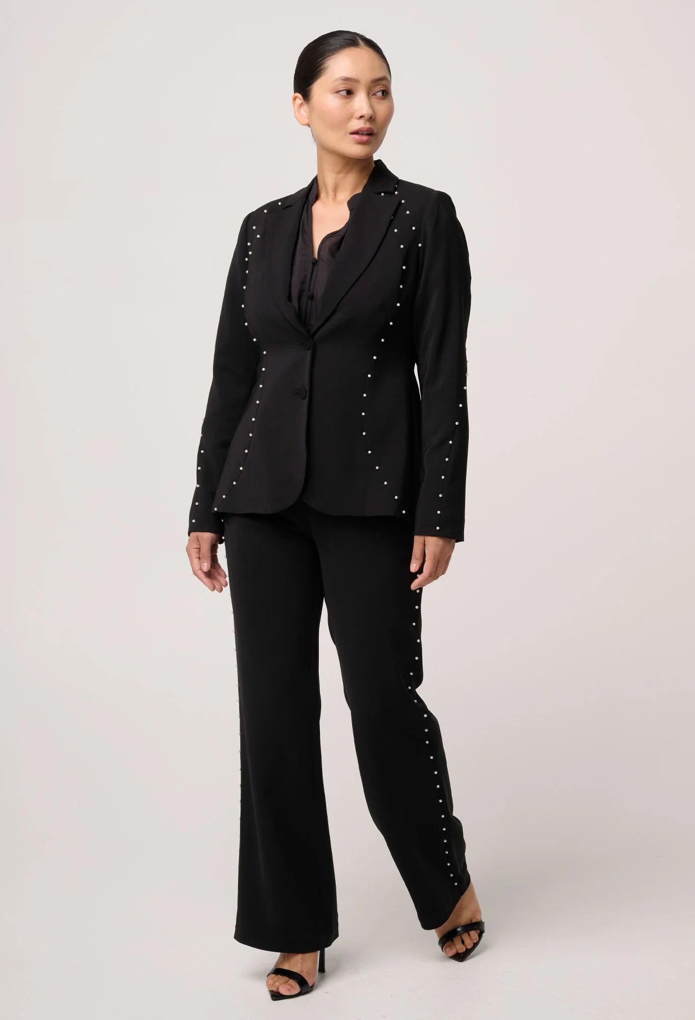 ONCE WAS PETITE Marcela Pearl Embellished Stretch Pant black