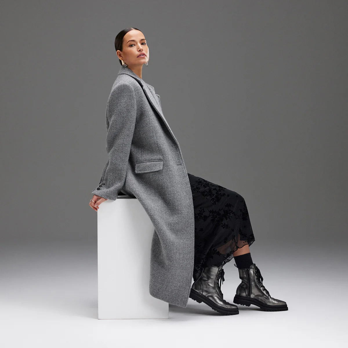 ROLLIE Pointed Sidezip Brushed Silver Boots