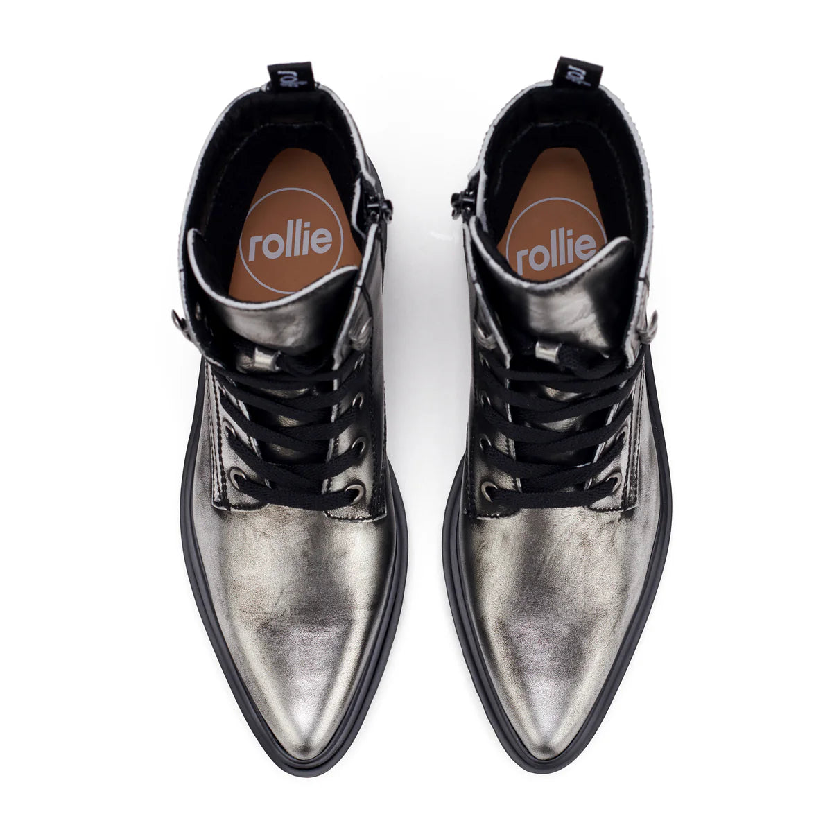 ROLLIE Pointed Sidezip Brushed Silver Boots