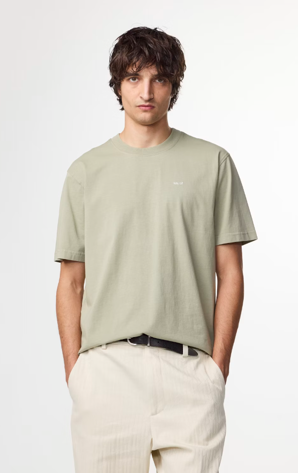 NN07 Adam Casual Logo Pima Tee sage green