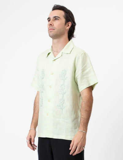 MR SIMPLE Cuban Short Sleve Shirt fog green rover