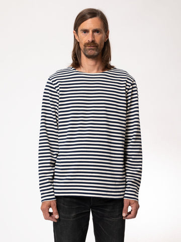 NUDIE JEANS Charles Stripe LS T-Shirt offwhite/blue