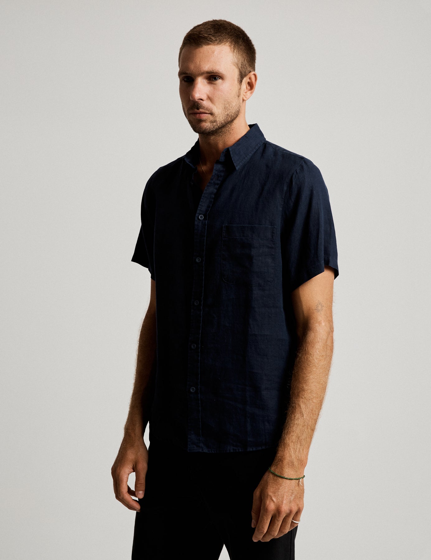 MR SIMPLE Linen Short Sleeve Shirt navy