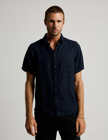 MR SIMPLE Linen Short Sleeve Shirt navy