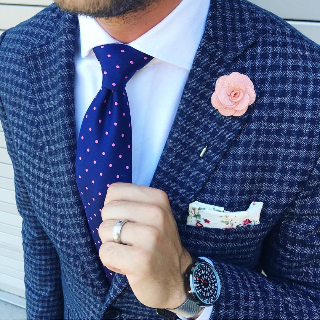 OTAA Navy Blue With Pink Polka Tie Set