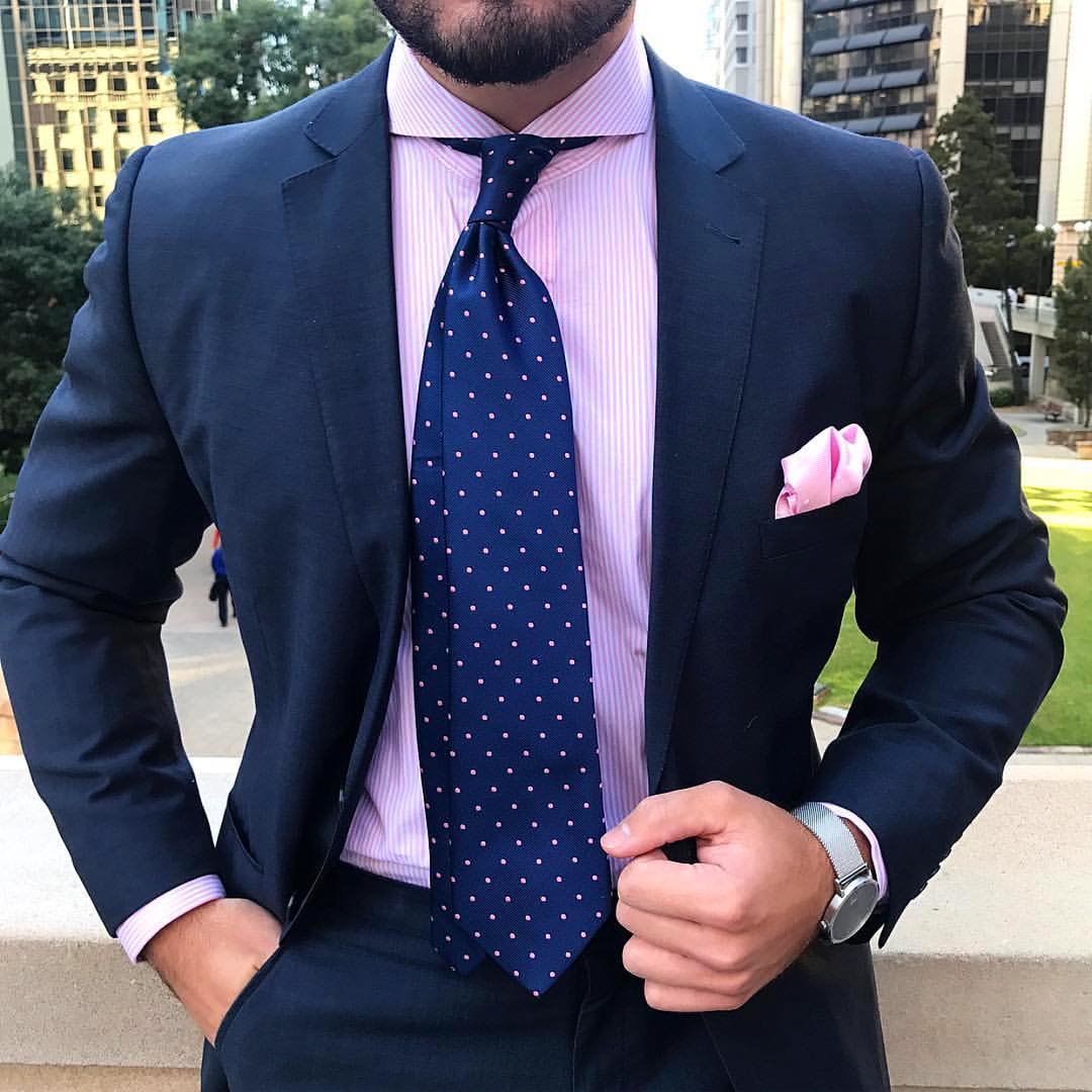 OTAA Navy Blue With Pink Polka Tie Set