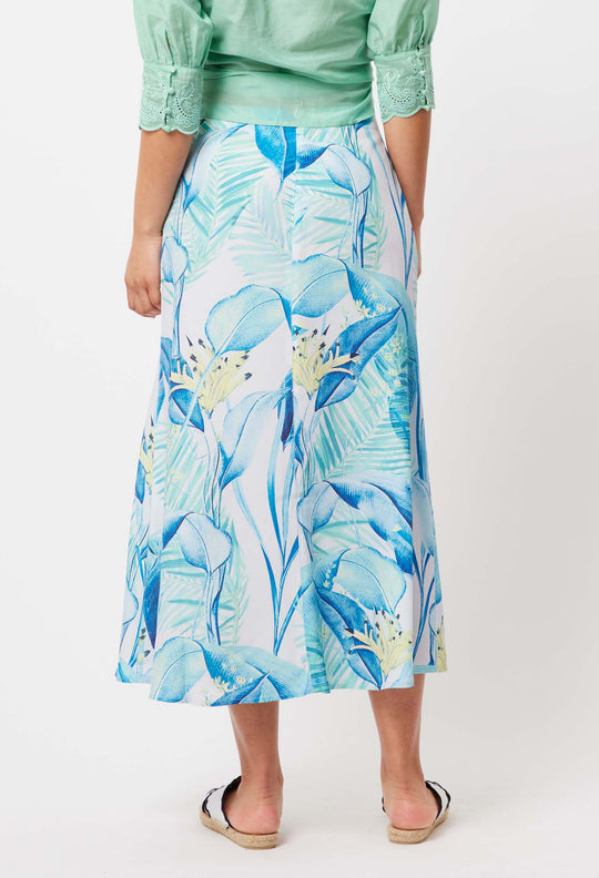 ONCE WAS Monaco Viscose Skirt azure paradise