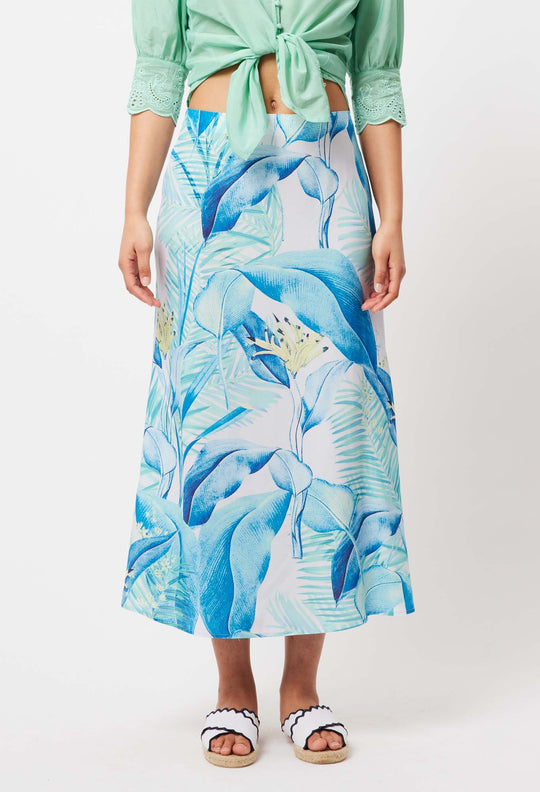 ONCE WAS Monaco Viscose Skirt azure paradise