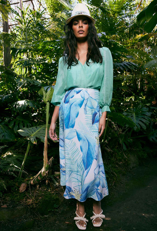 ONCE WAS Monaco Viscose Skirt azure paradise