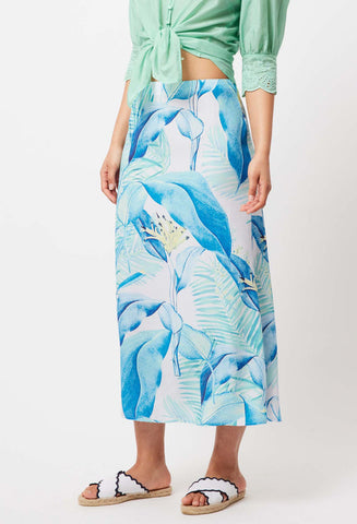 ONCE WAS Monaco Viscose Skirt azure paradise