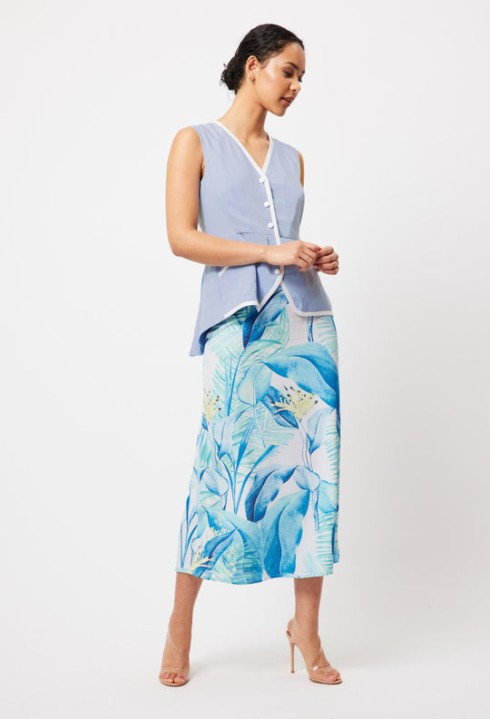 ONCE WAS Monaco Viscose Skirt azure paradise