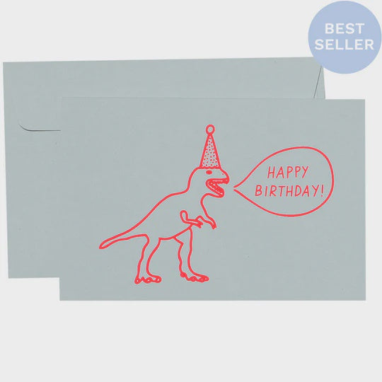 ME & AMBER T-Rex Birthday / neon coral on white