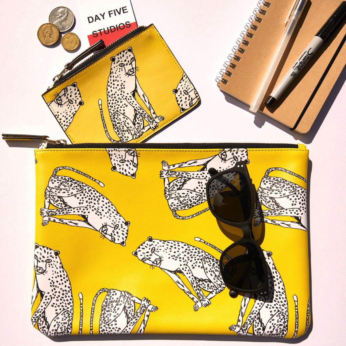 DAY FIVE STUDIOS Vegan Leather Clutch leopard print