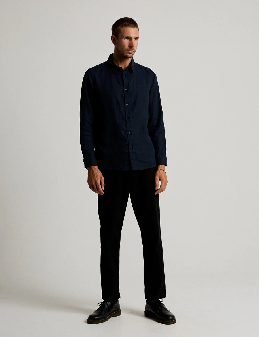 MR SIMPLE Linen Long Sleeve Shirt navy